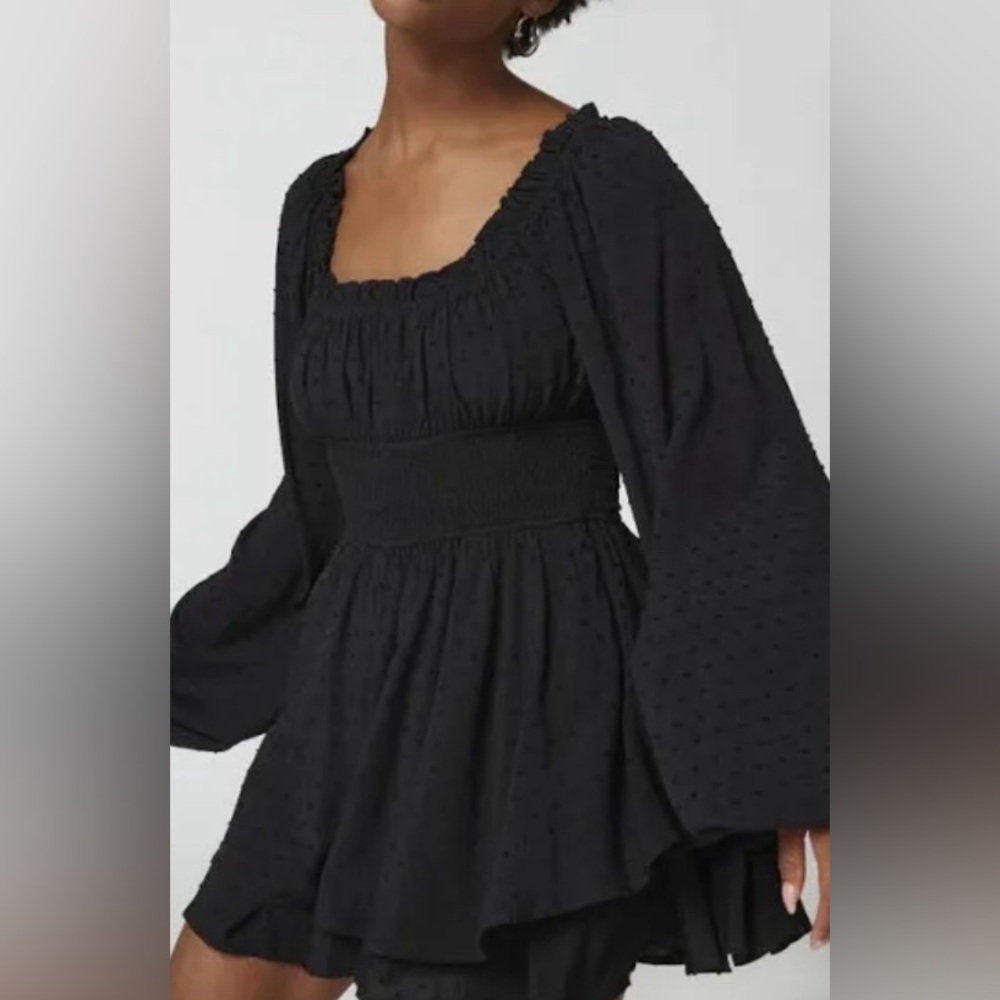 Urban Outfitters Black Rosie Smock Long Sleeve Romper in Size Small (BNWT)